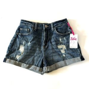 Justice Girl's Mini Mom Distressed Short Cuff Dark Wash